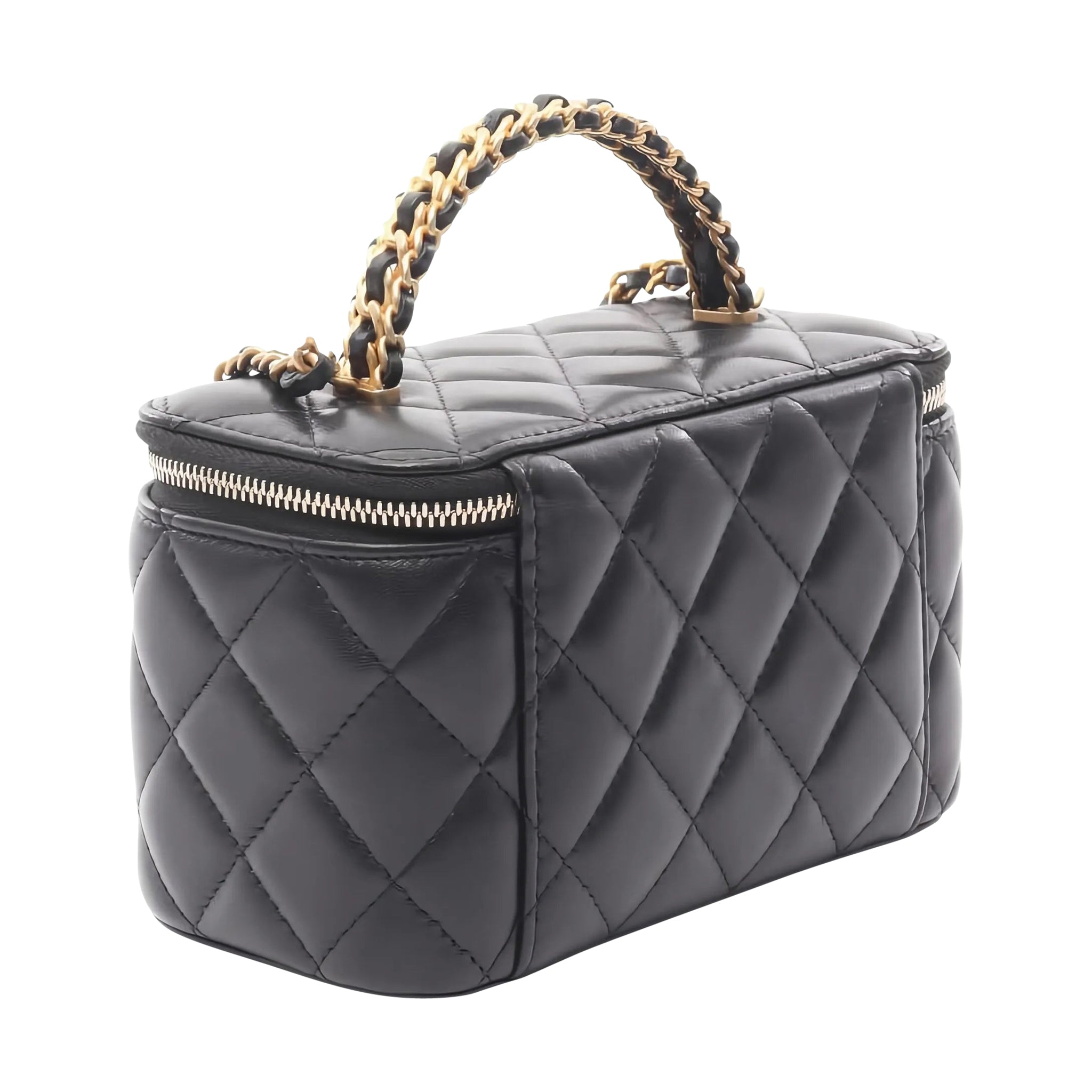 Luxury Black Leather Vanity Handbag Elegant Women Style
