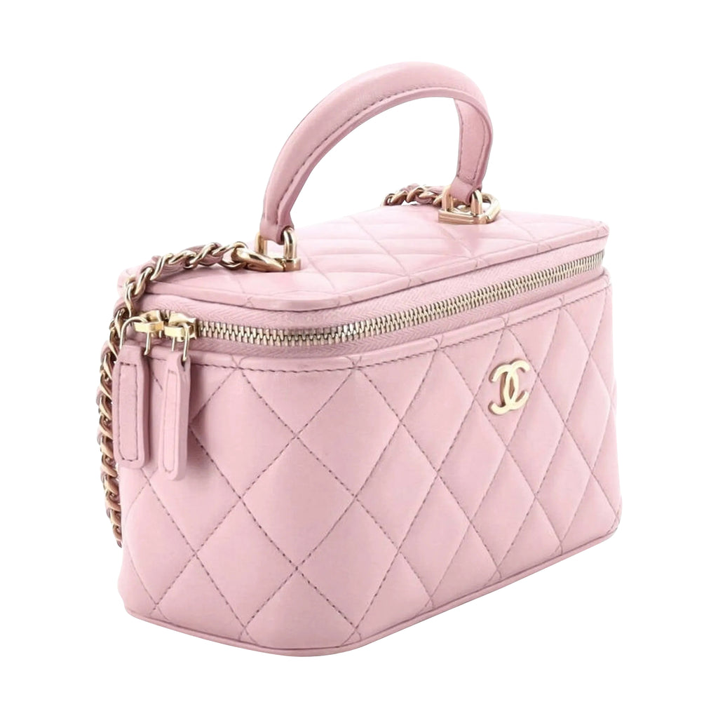 Luxury Pink Leather Vanity Handbag Elegant Women Style