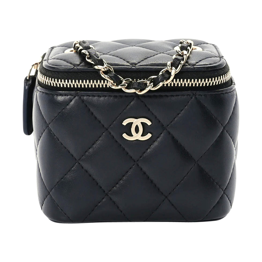 Luxury Black Leather Vanity Handbag Elegant Women Style