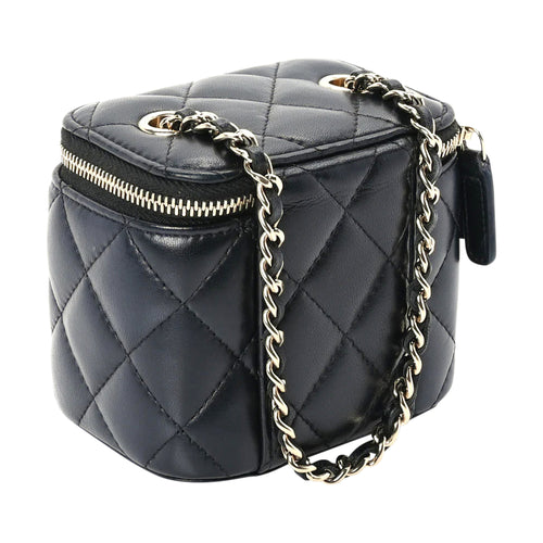 Luxury Black Leather Vanity Handbag Elegant Women Style