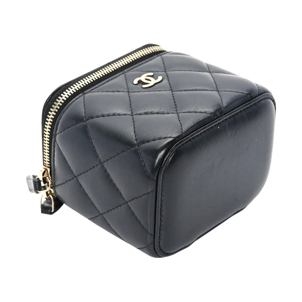Luxury Black Leather Vanity Handbag Elegant Women Style