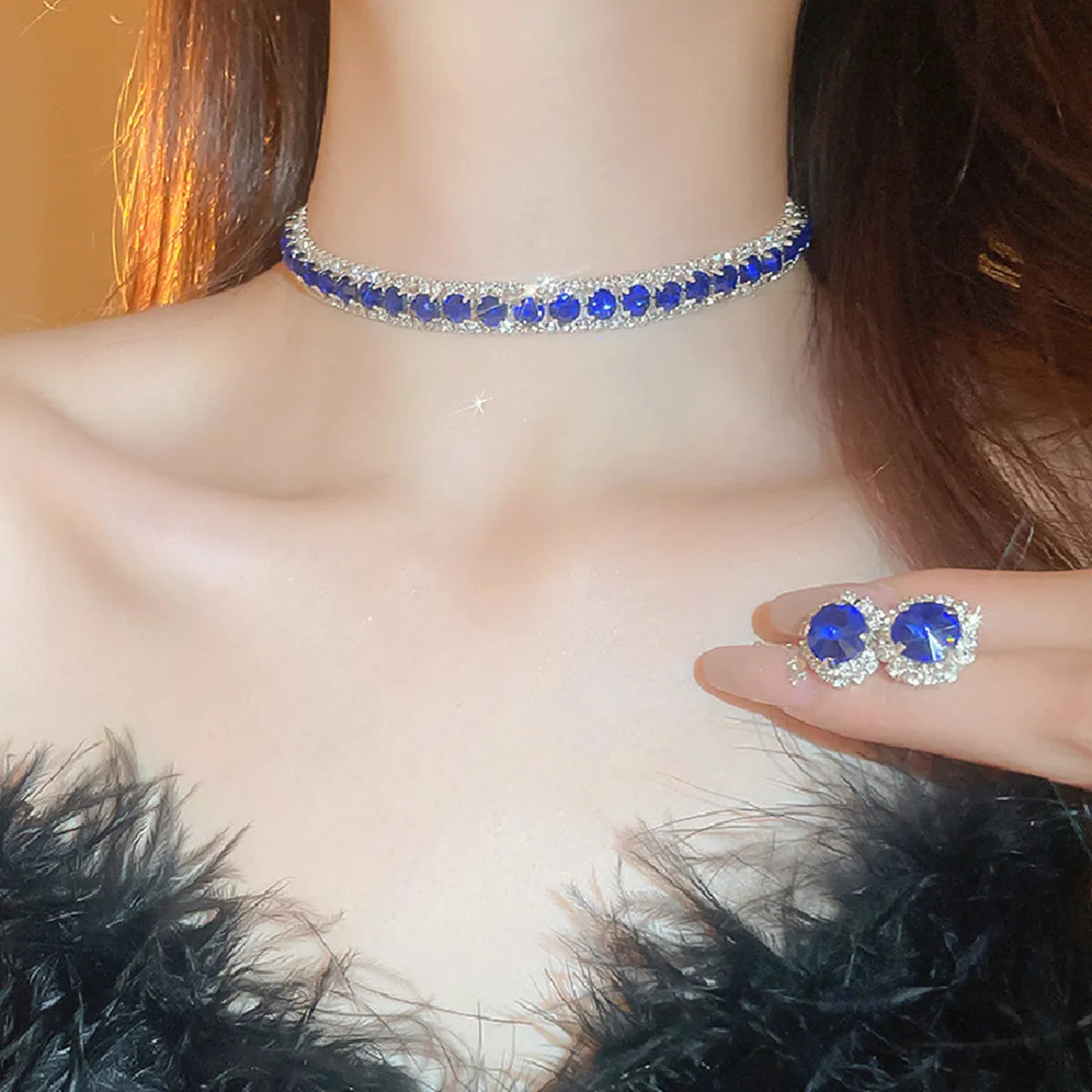 Luxury Multicolor Crystal Necklace Earrings Set