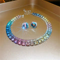 Luxury Pink Purple Crystal Necklace Earrings Set