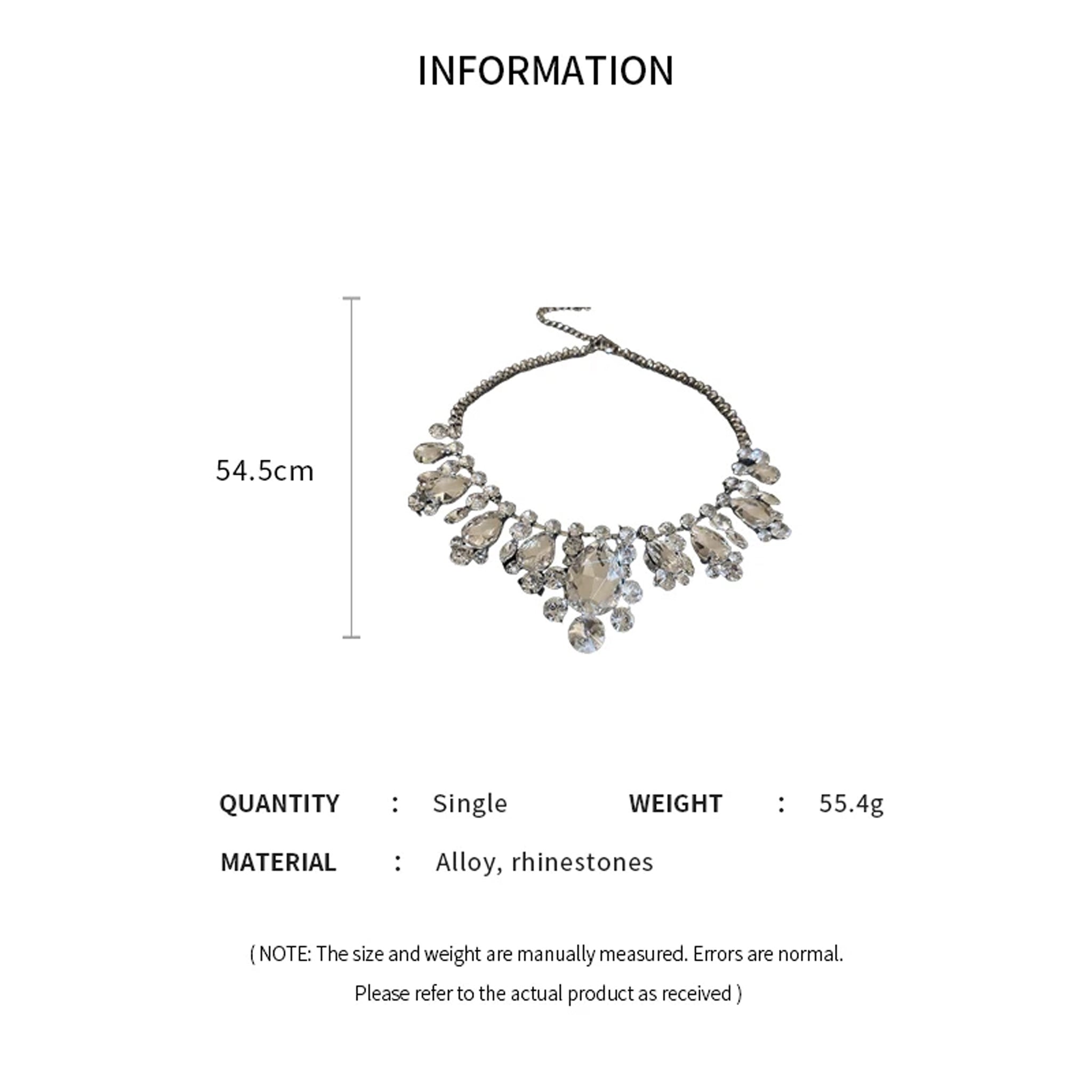 Luxury Rhinestone Water Drop Necklace Elegant Women Jewelry (Silver)