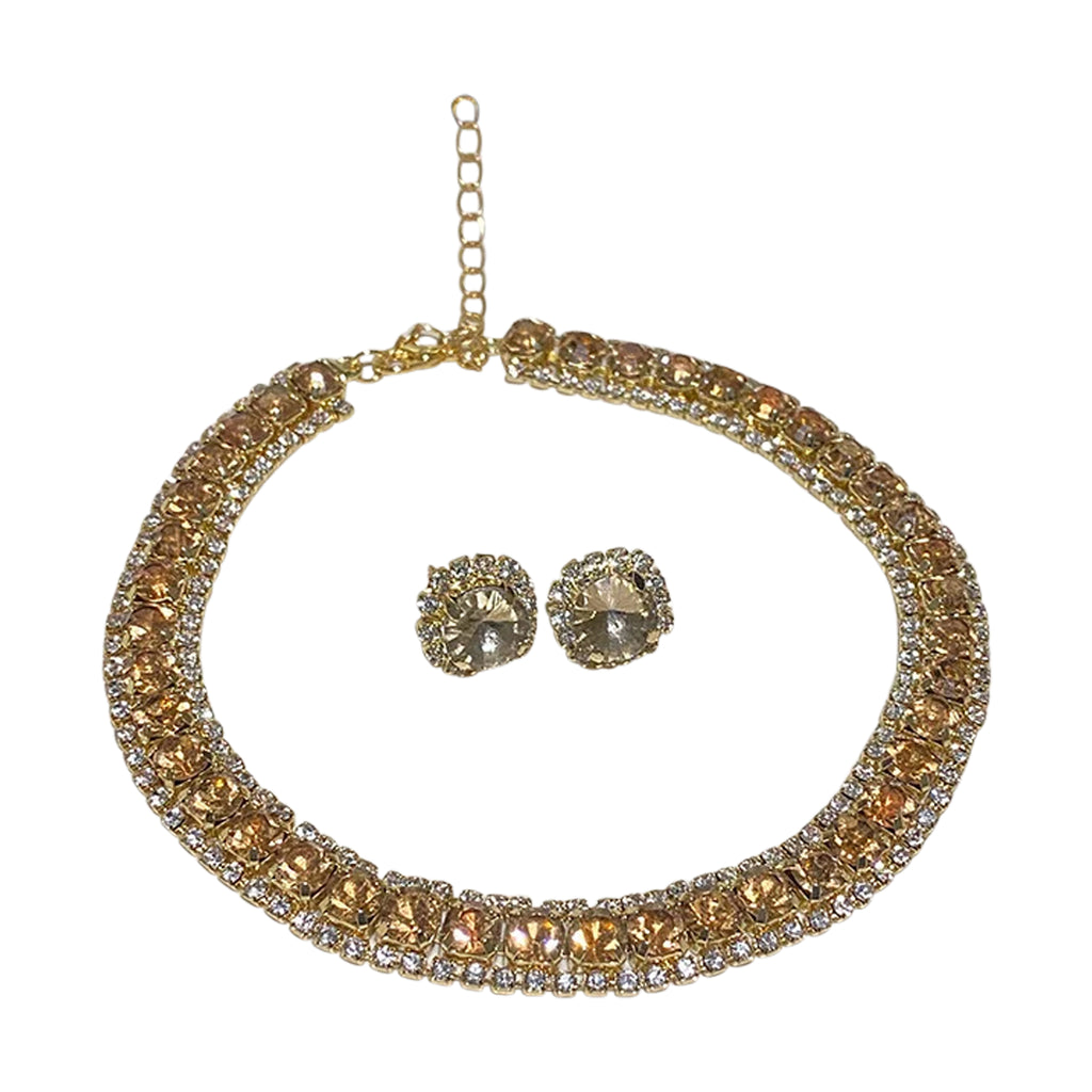 Luxury Square Necklace Earrings Set Elegant Women Jewelry (Green)