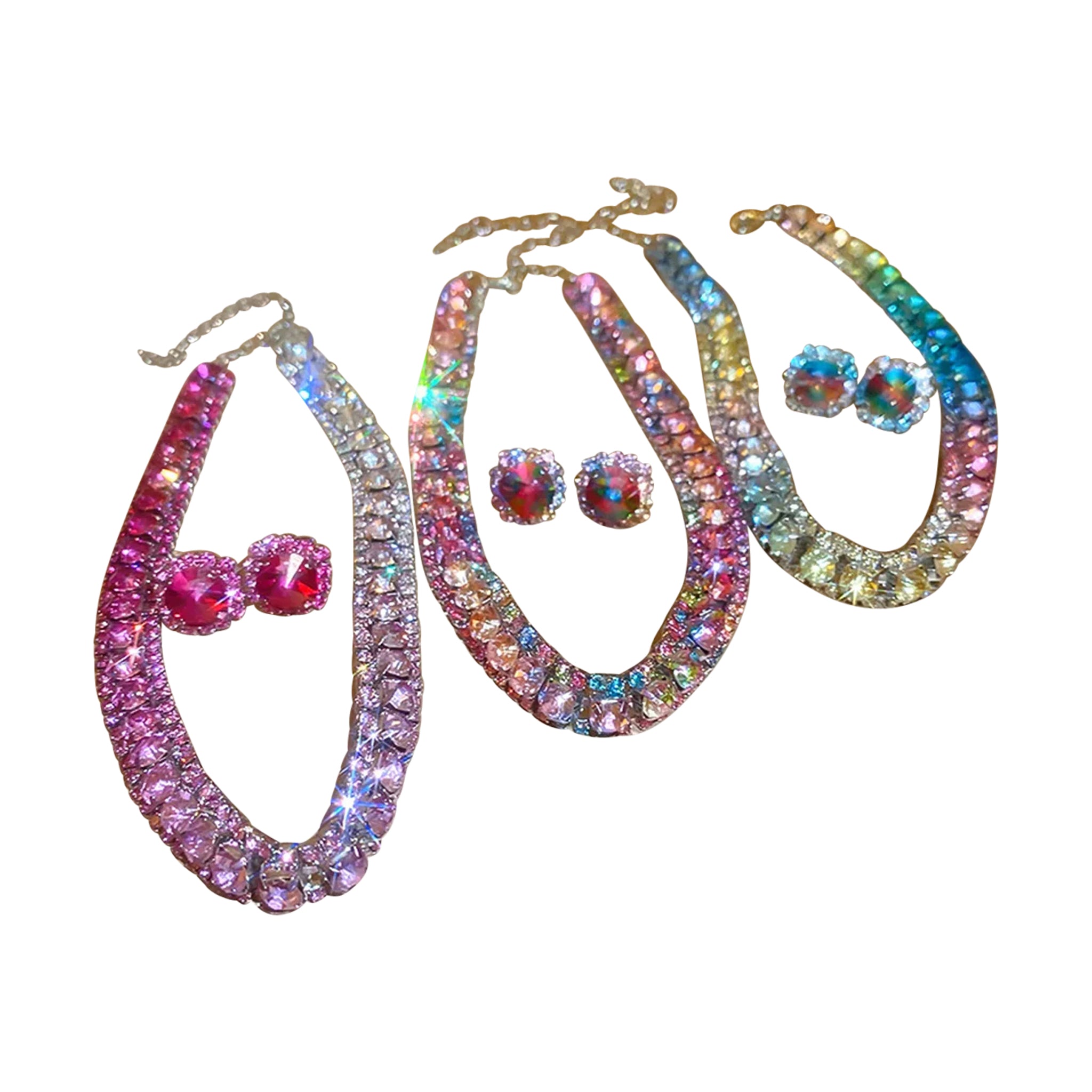Luxury Square Necklace Earrings Set Elegant Women Jewelry (Pink)