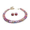 Luxury Square Necklace Earrings Set Elegant Women Jewelry (Pink)