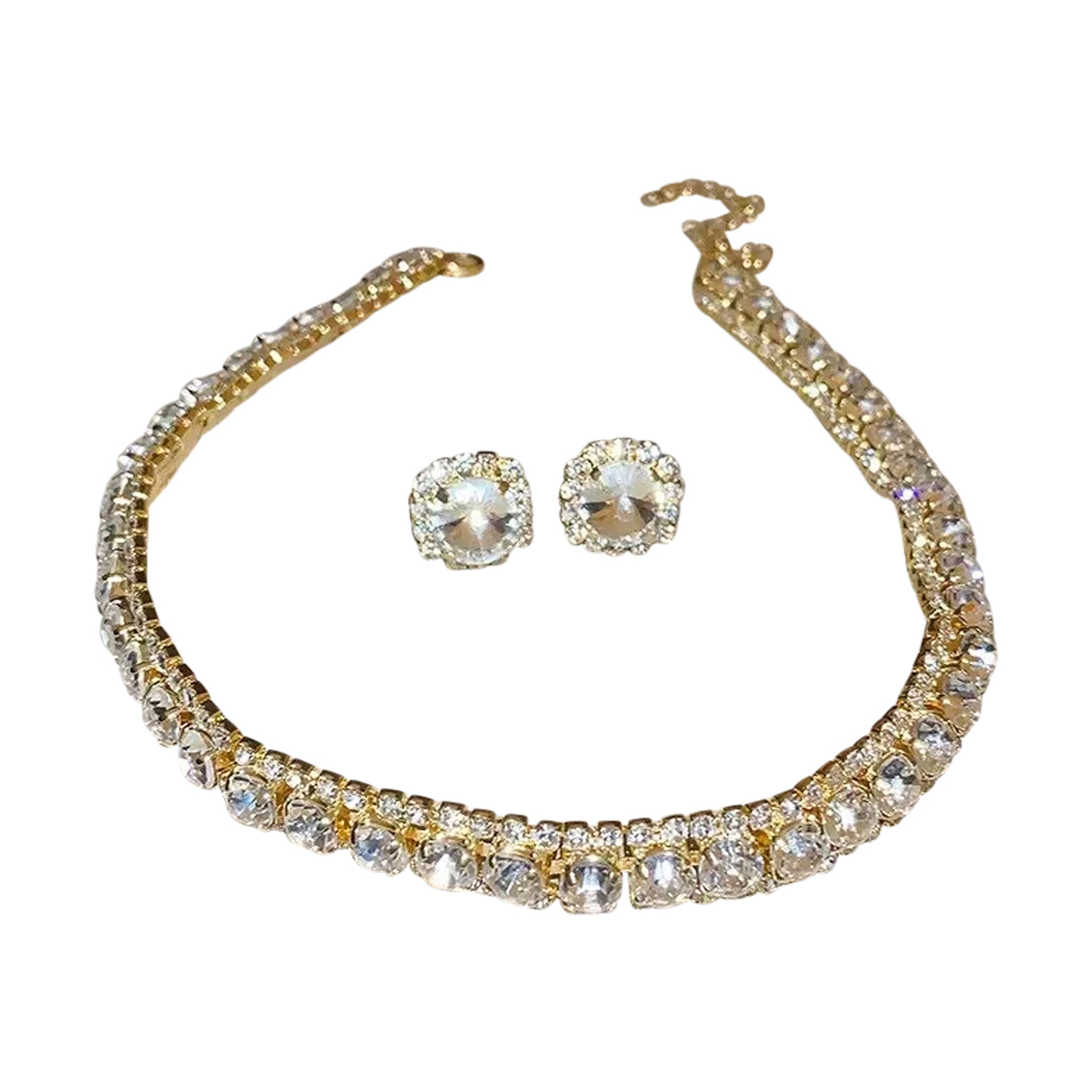 Luxury Square Necklace Earrings Set Elegant Women Jewelry (Colorful)