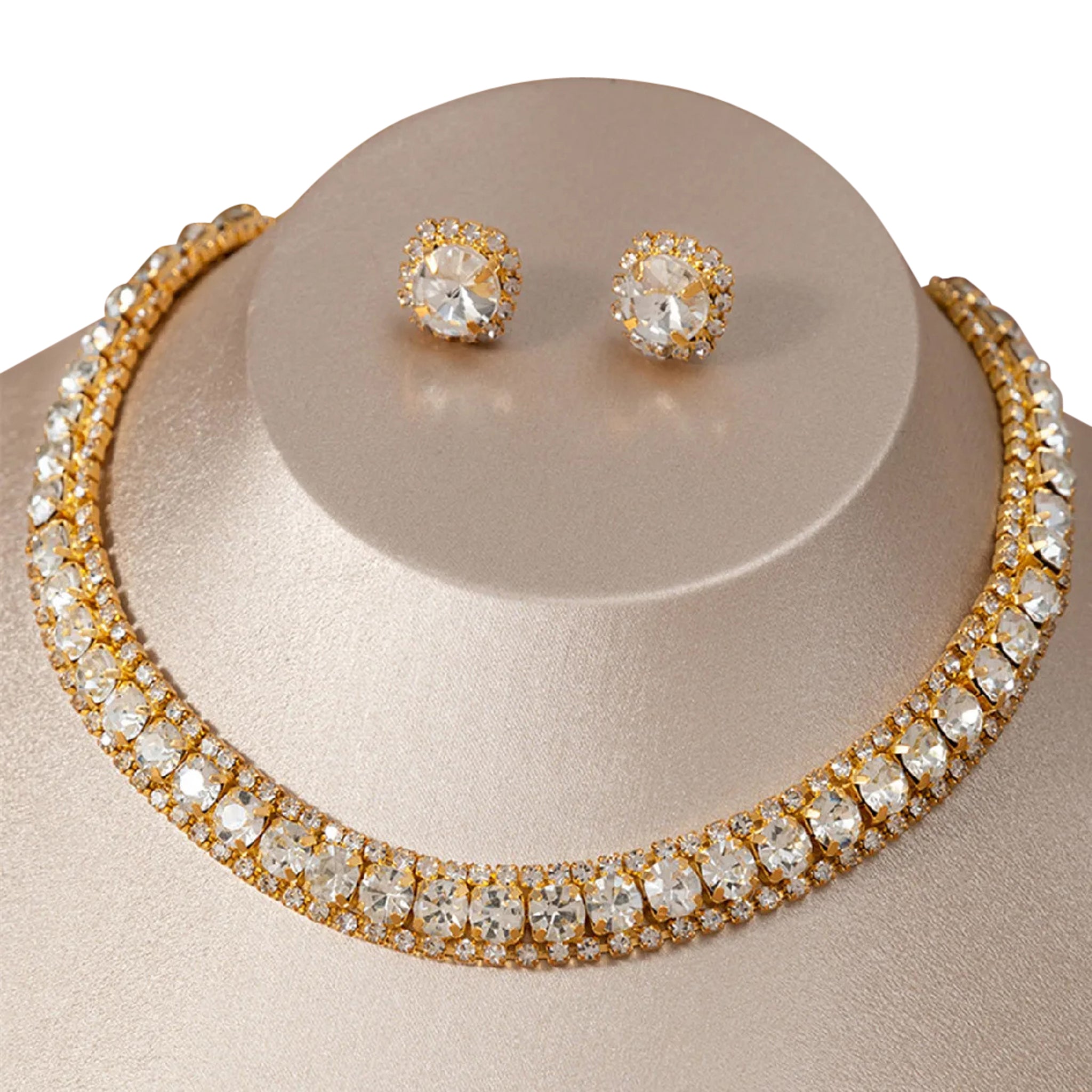 Luxury Square Necklace Earrings Set Elegant Women Jewelry (Pink)