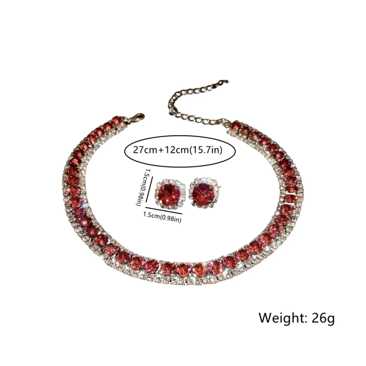 Luxury Pink Crystal Necklace Earrings Set