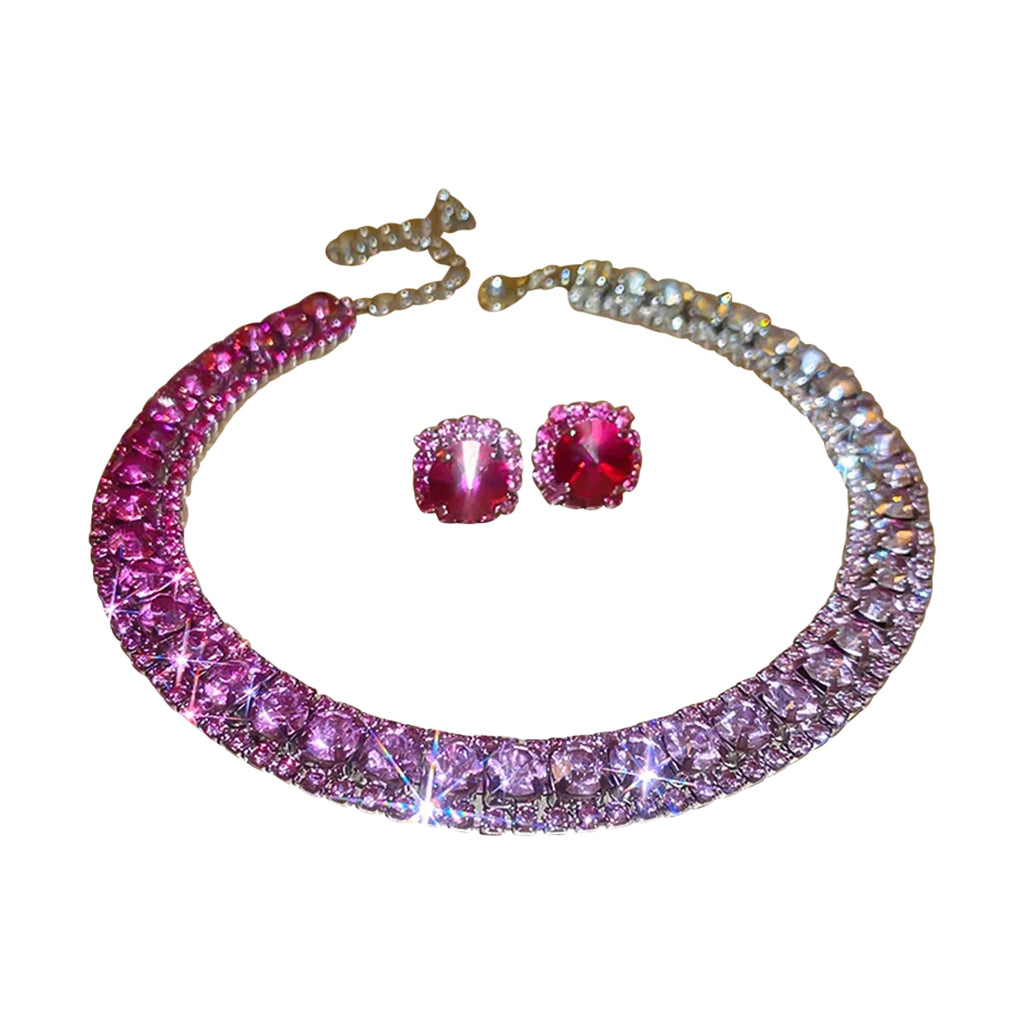 Luxury Square Necklace Earrings Set Elegant Women Jewelry (Pink)