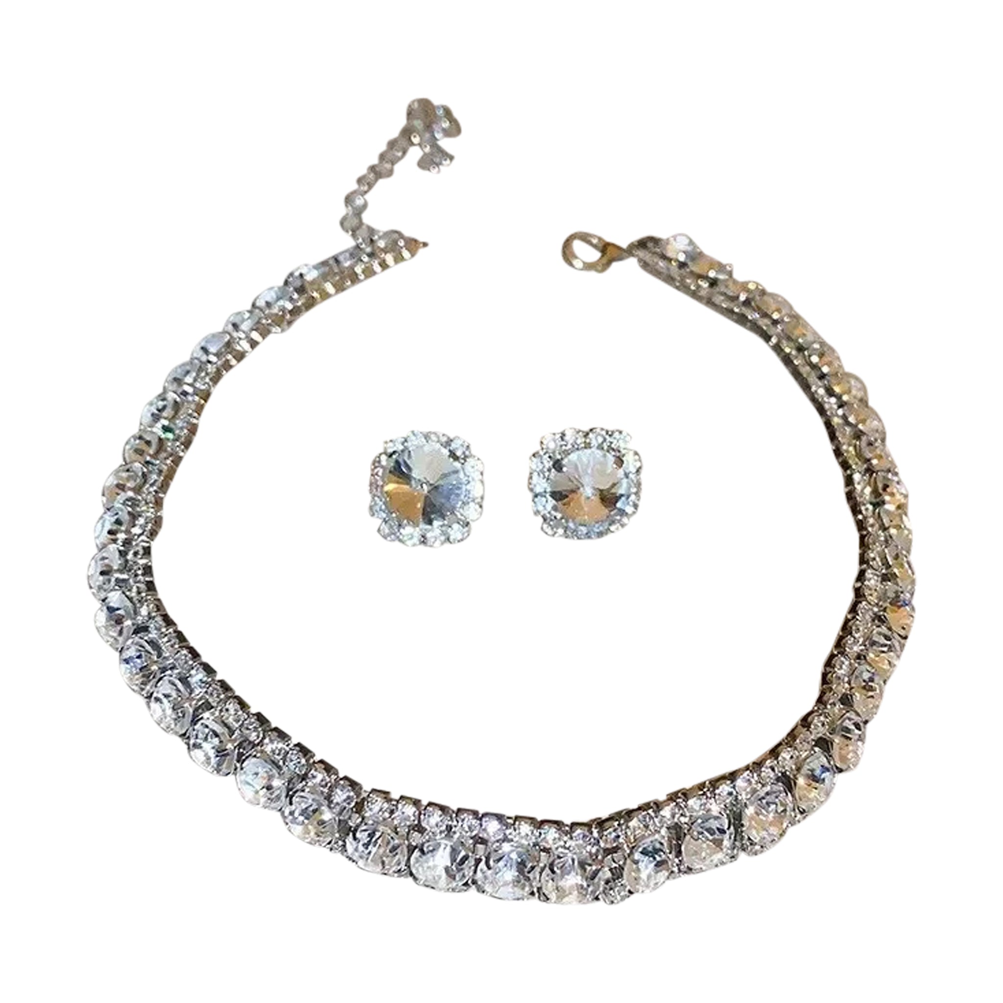 Luxury Square Necklace Earrings Set Elegant Women Jewelry (Colorful)