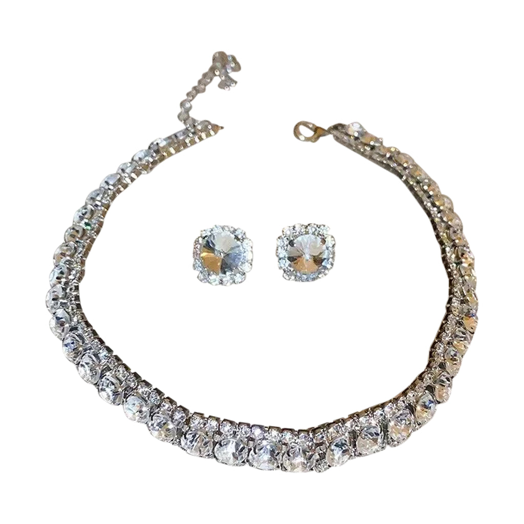 Luxury Square Necklace Earrings Set Elegant Women Jewelry (Gold)