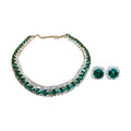 Luxury Square Necklace Earrings Set Elegant Women Jewelry (Green)