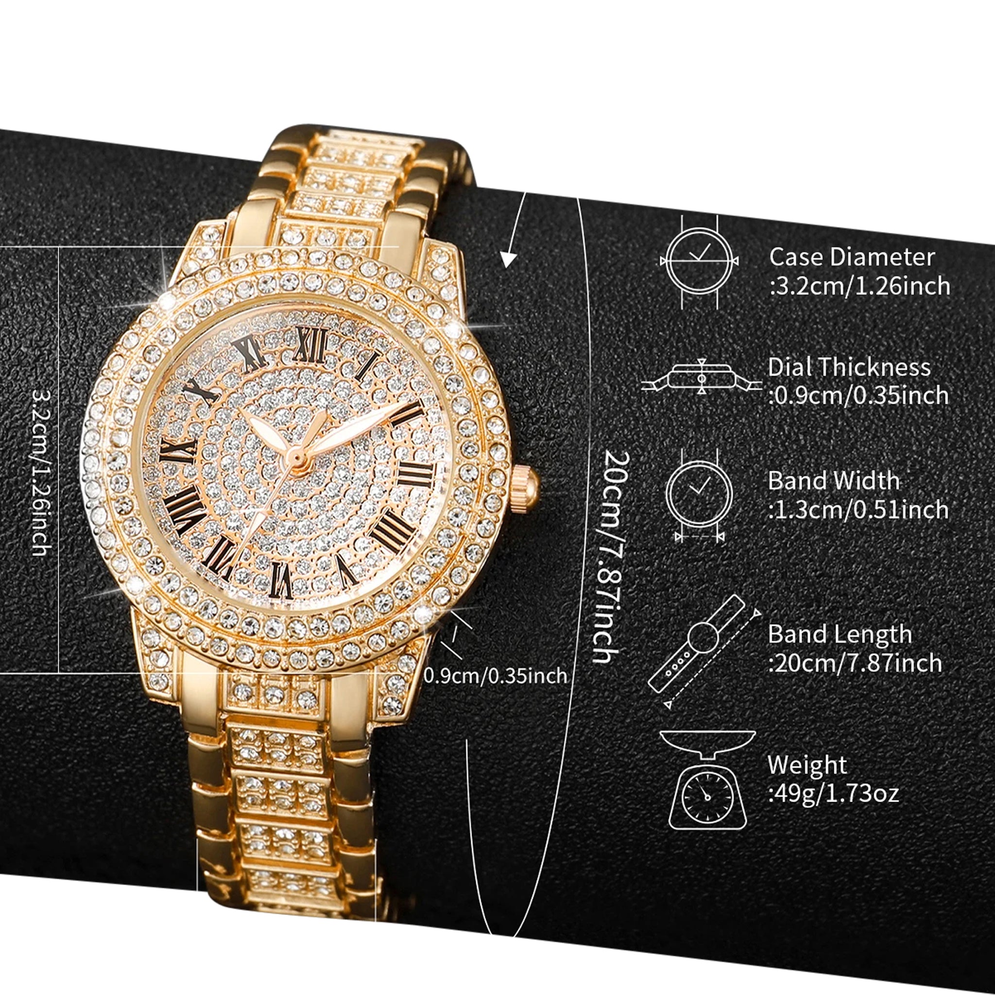 Luxury Gold Diamond Watch Bracelet Women Set (Rose Gold)