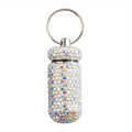 Rhinestone Pill Container Waterproof Portable Keychain Medicine Holder (Multicolour)