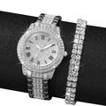 Luxury Silver Diamond Watch Bracelet Set Women Quartz (Silver)