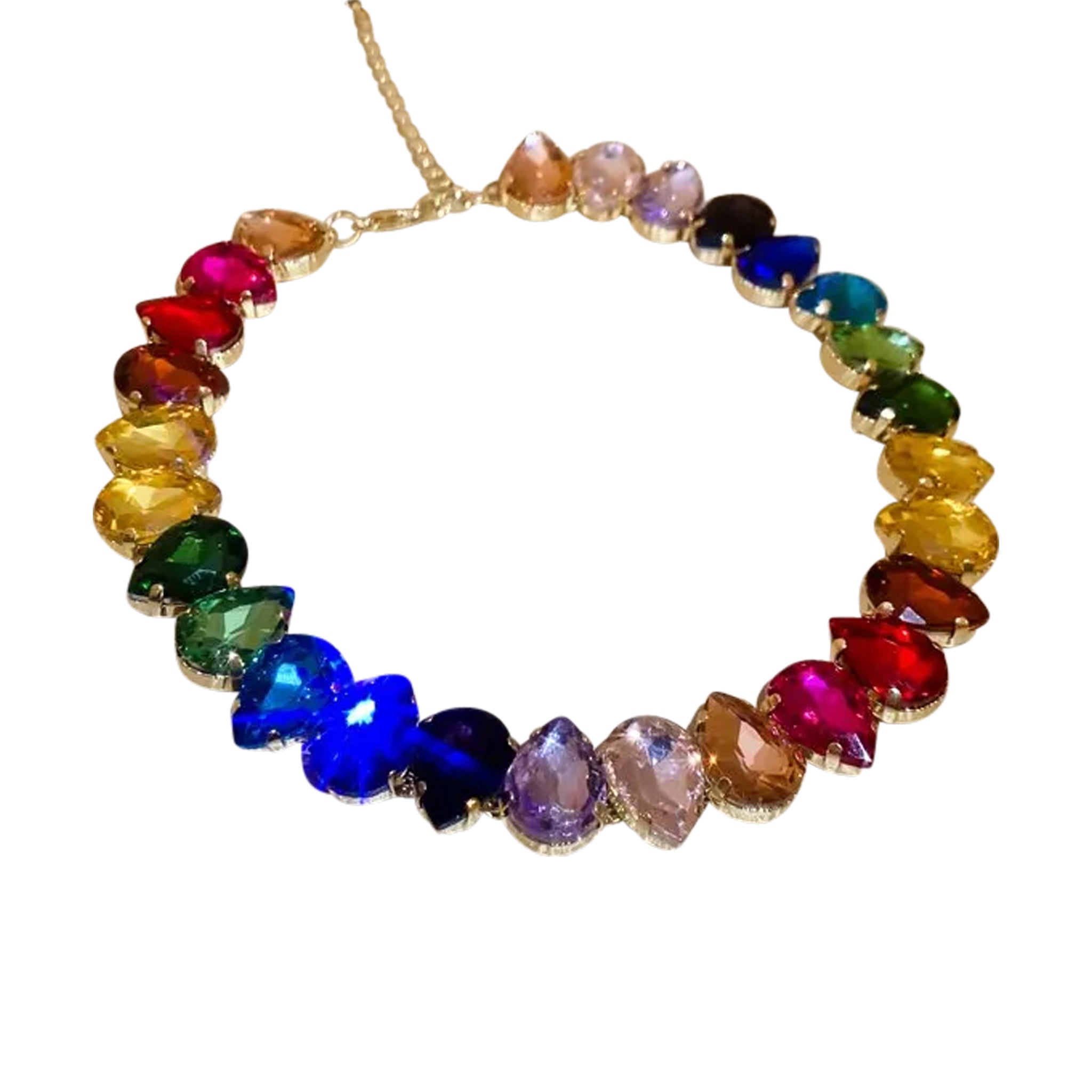 Colorful Rhinestone Water Drop Choker Women Luxury Necklace.