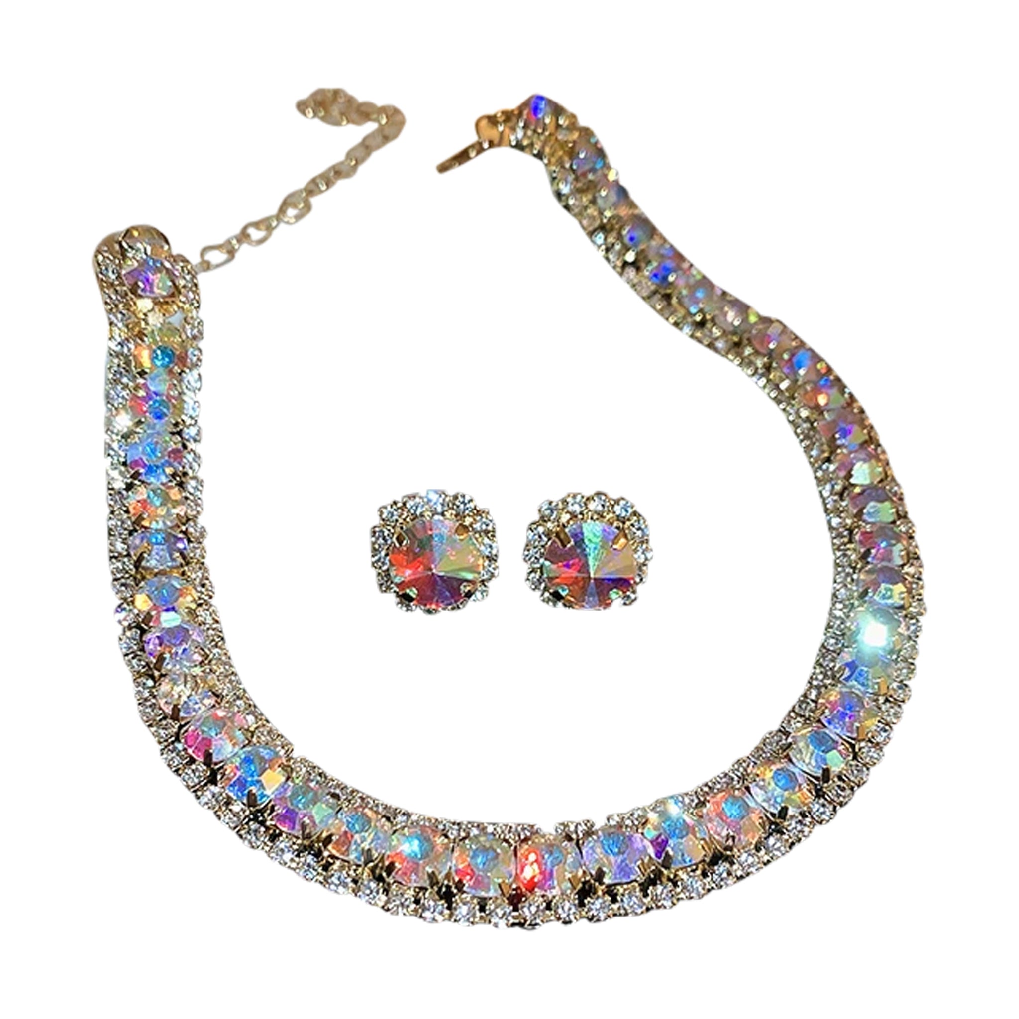 Luxury Square Necklace Earrings Set Elegant Women Jewelry (Colorful)