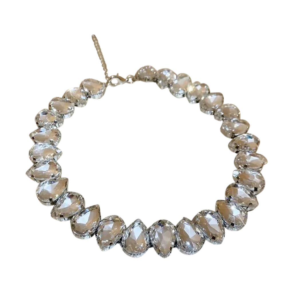 Rhinestone Water Drop Choker Women Luxury Necklace (Clear)