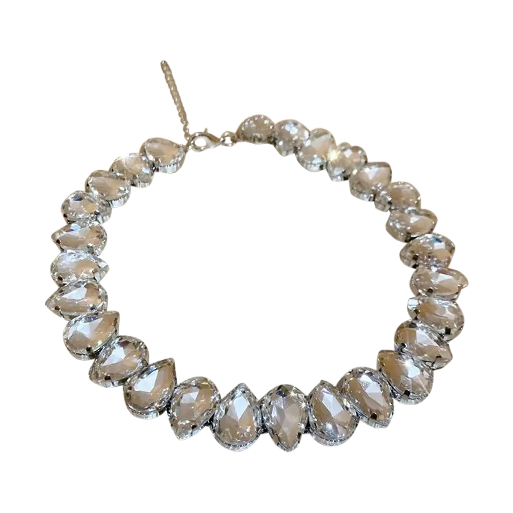 Rhinestone Water Drop Choker Women Luxury Necklace (Clear)