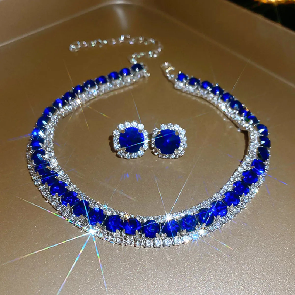 Luxury Multicolor Crystal Necklace Earrings Set