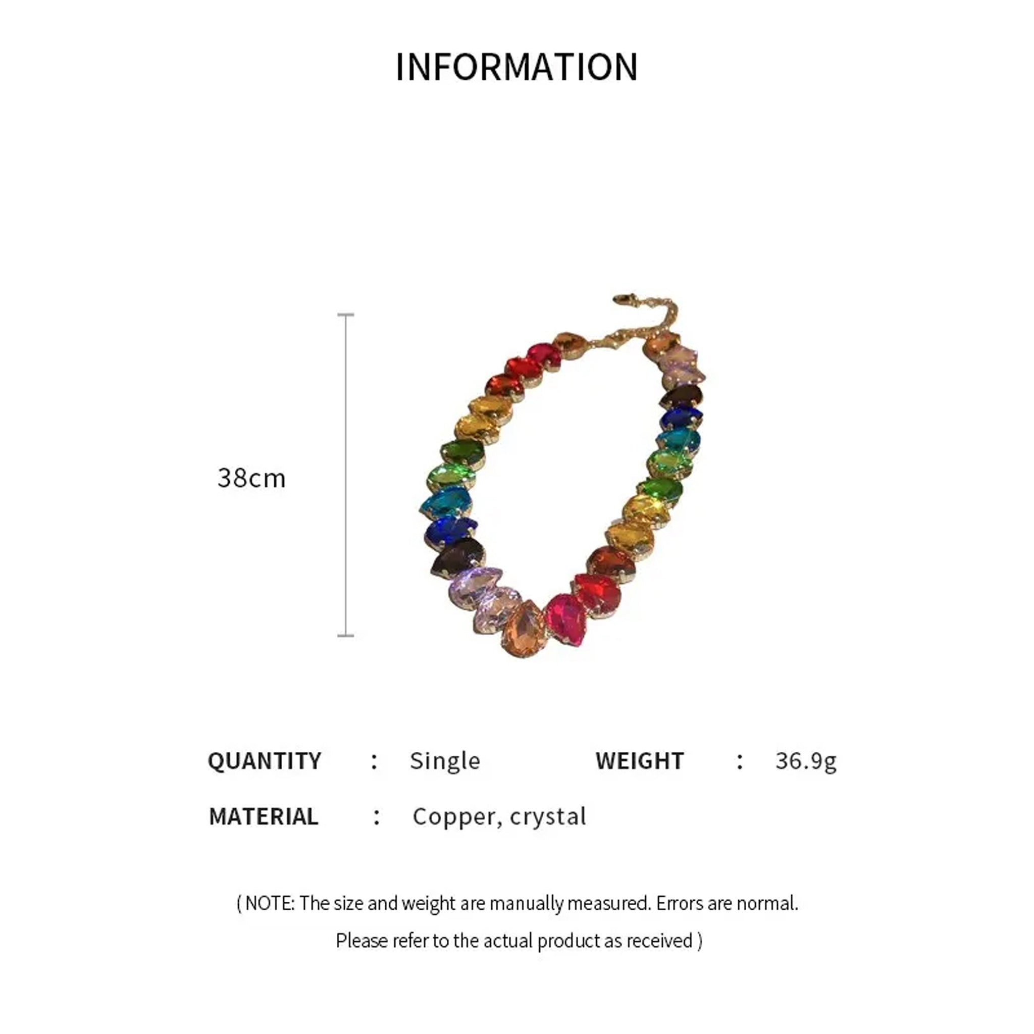 Colorful Rhinestone Water Drop Choker Women Luxury Necklace.