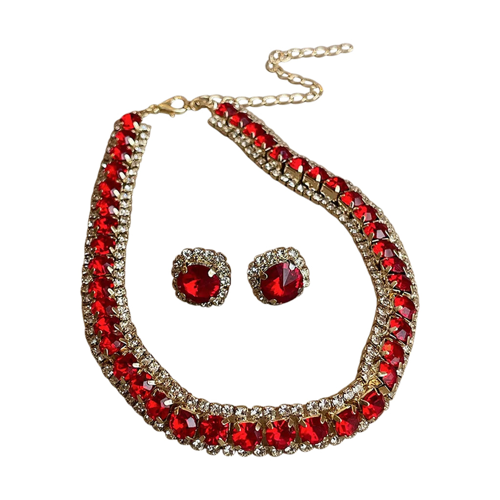 Luxury Square Necklace Earrings Set Elegant Women Jewelry (Gold)