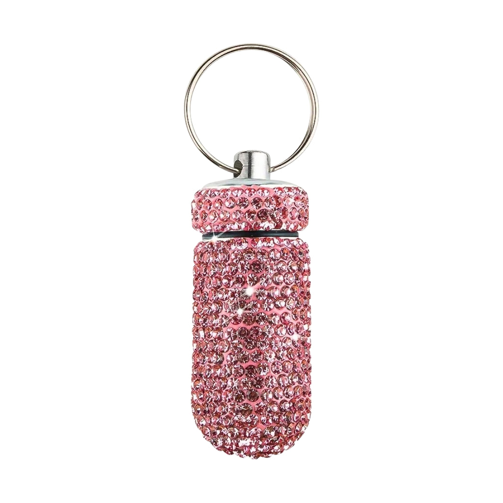 Rhinestone Pill Container Waterproof Portable Keychain Medicine Holder (Multicolour)