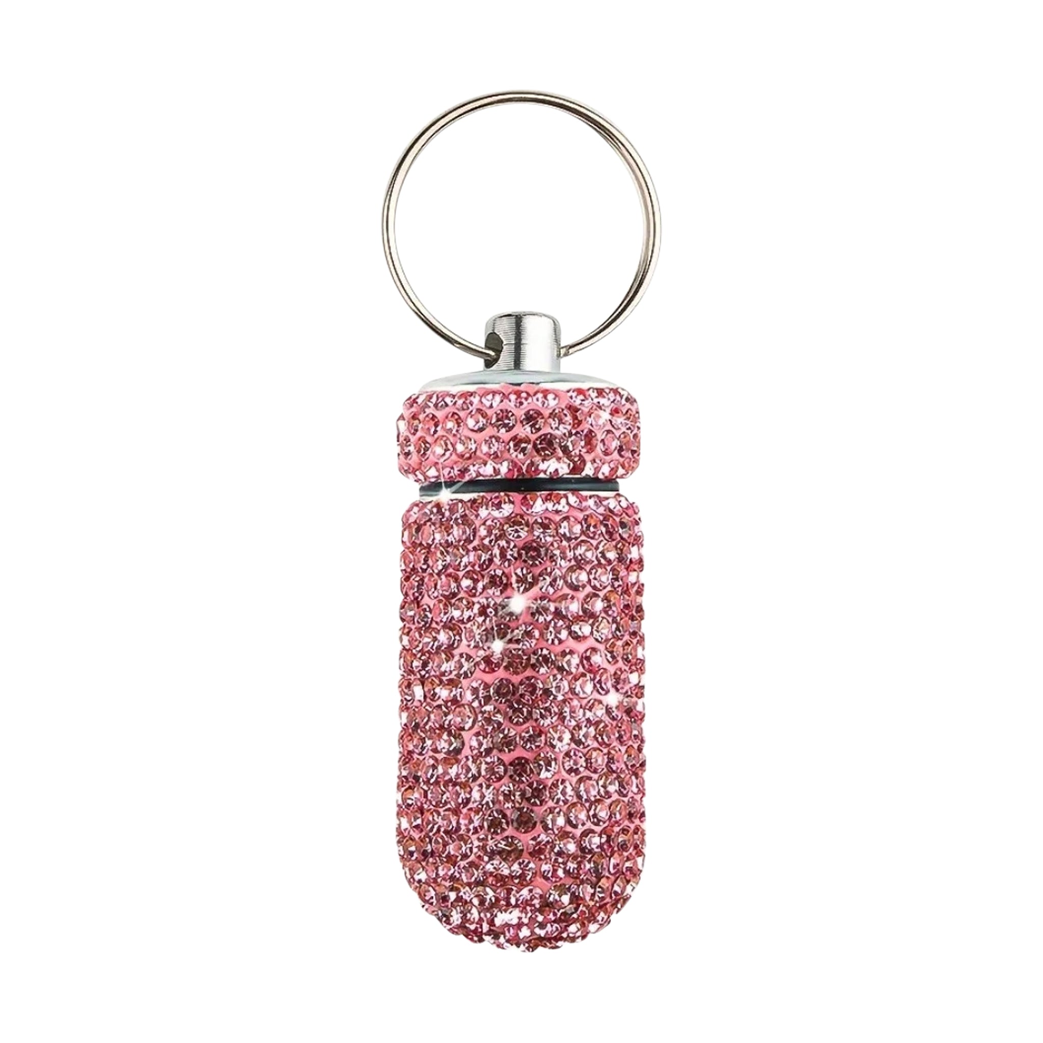 Rhinestone Pill Container Waterproof Portable Keychain Medicine Holder (Multicolour)