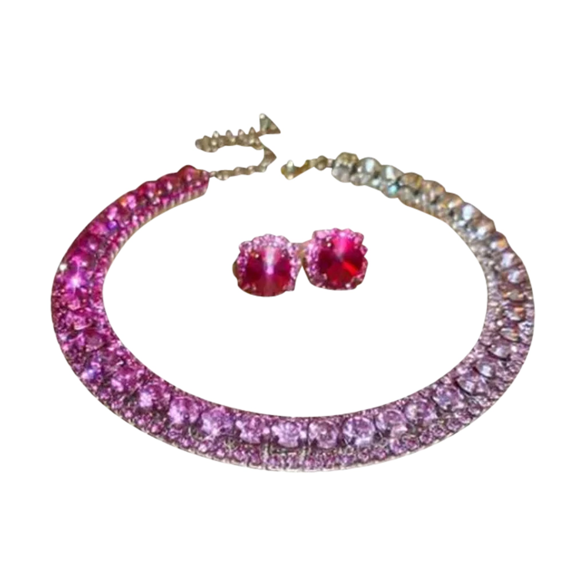 Luxury Square Necklace Earrings Set Elegant Women Jewelry (Pink)