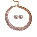 Luxury Pink Crystal Necklace Earrings Set