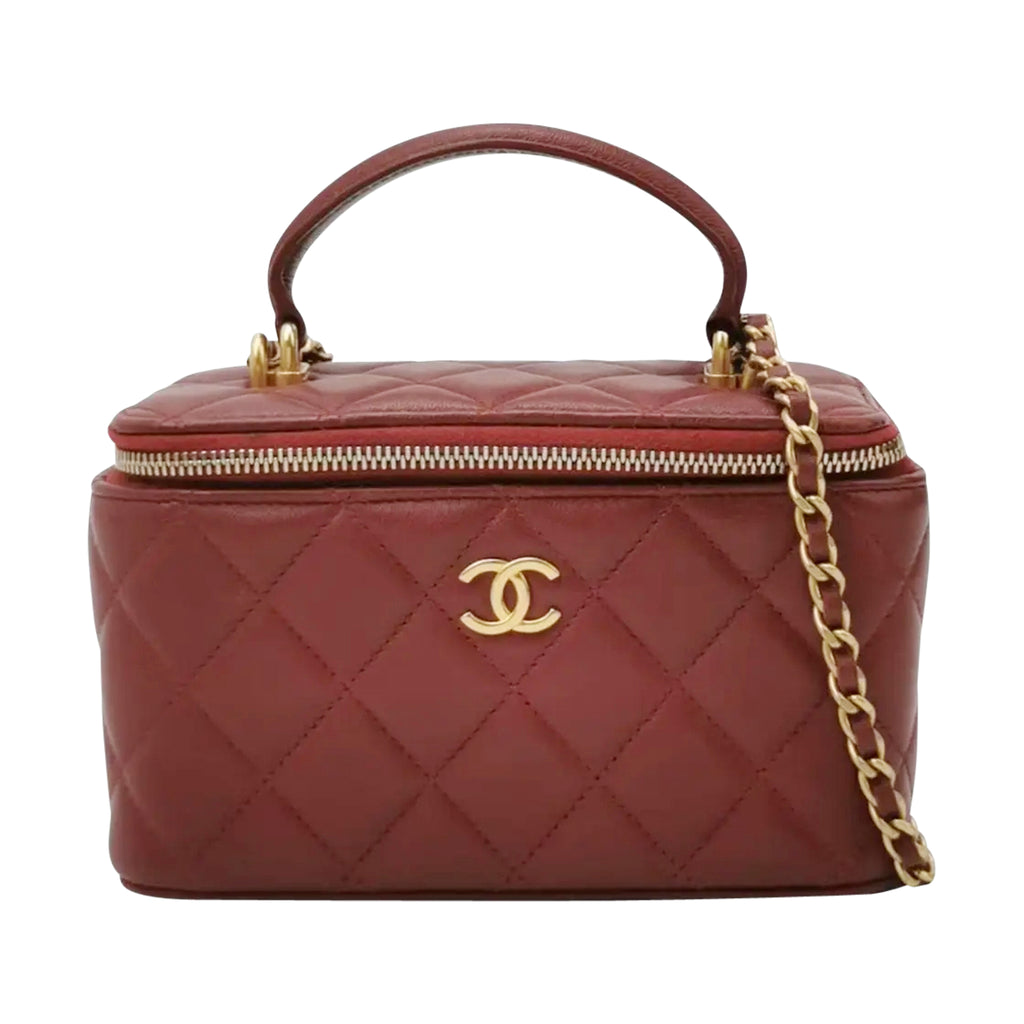 Luxury Red Leather Vanity Handbag Elegant Women Style