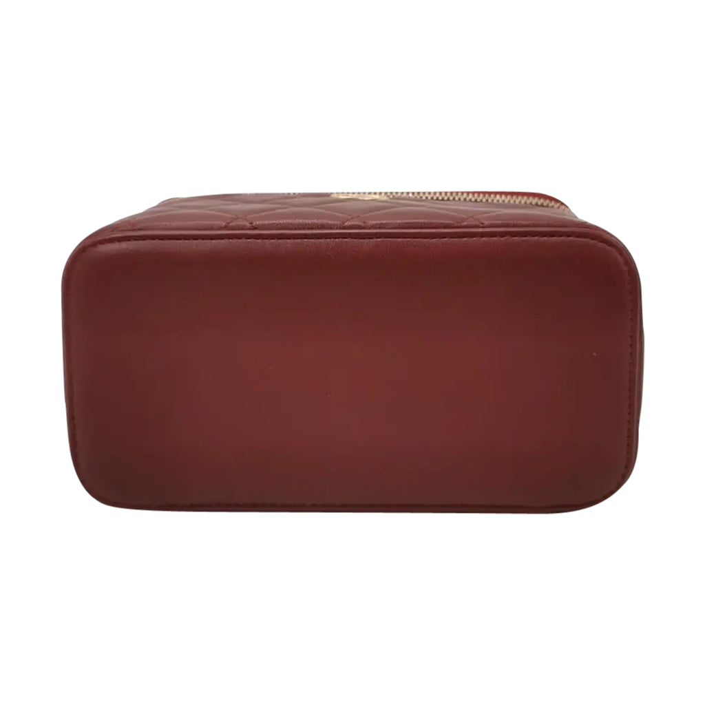 Luxury Red Leather Vanity Handbag Elegant Women Style