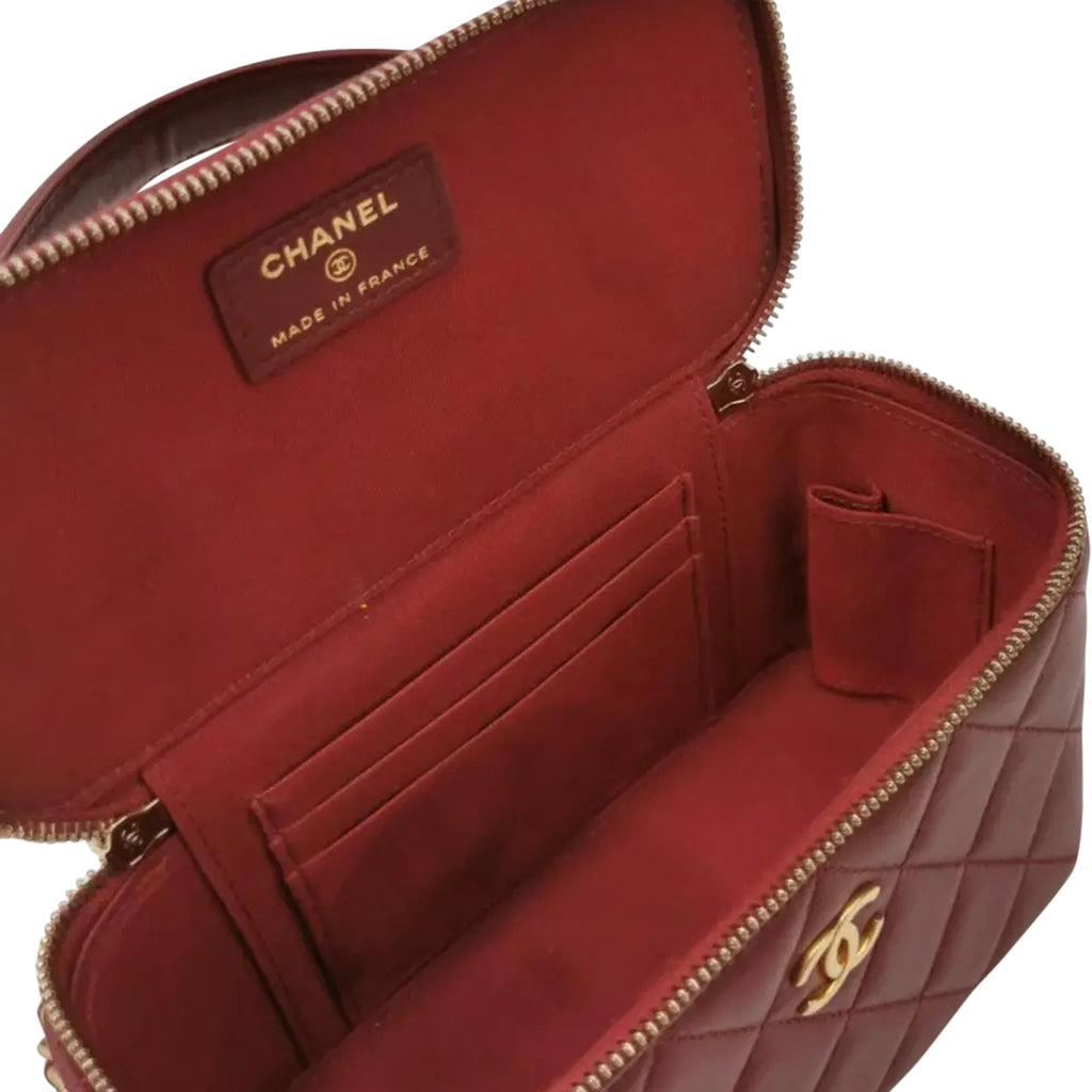Luxury Red Leather Vanity Handbag Elegant Women Style