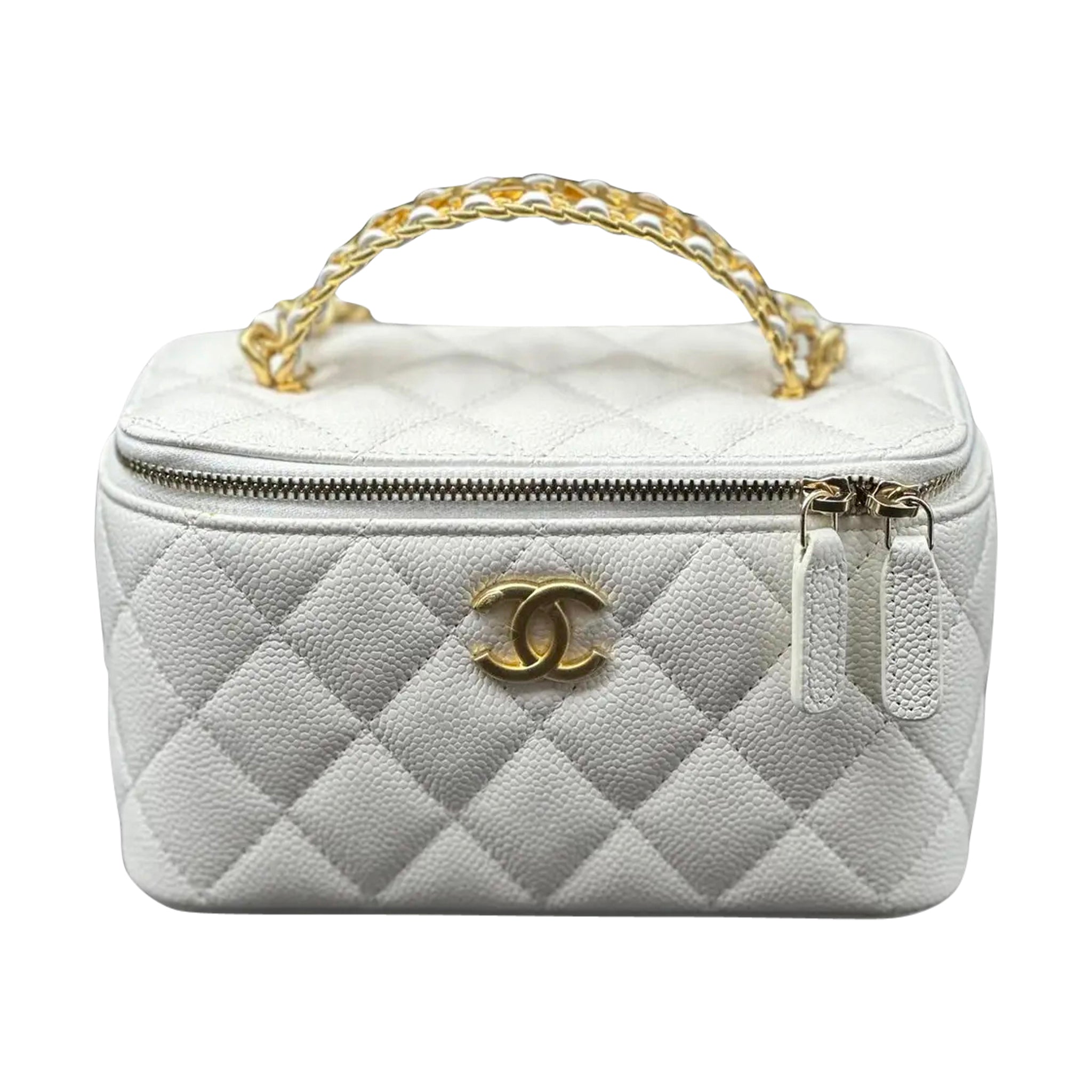 Luxury White Leather Vanity Handbag Elegant Women Style