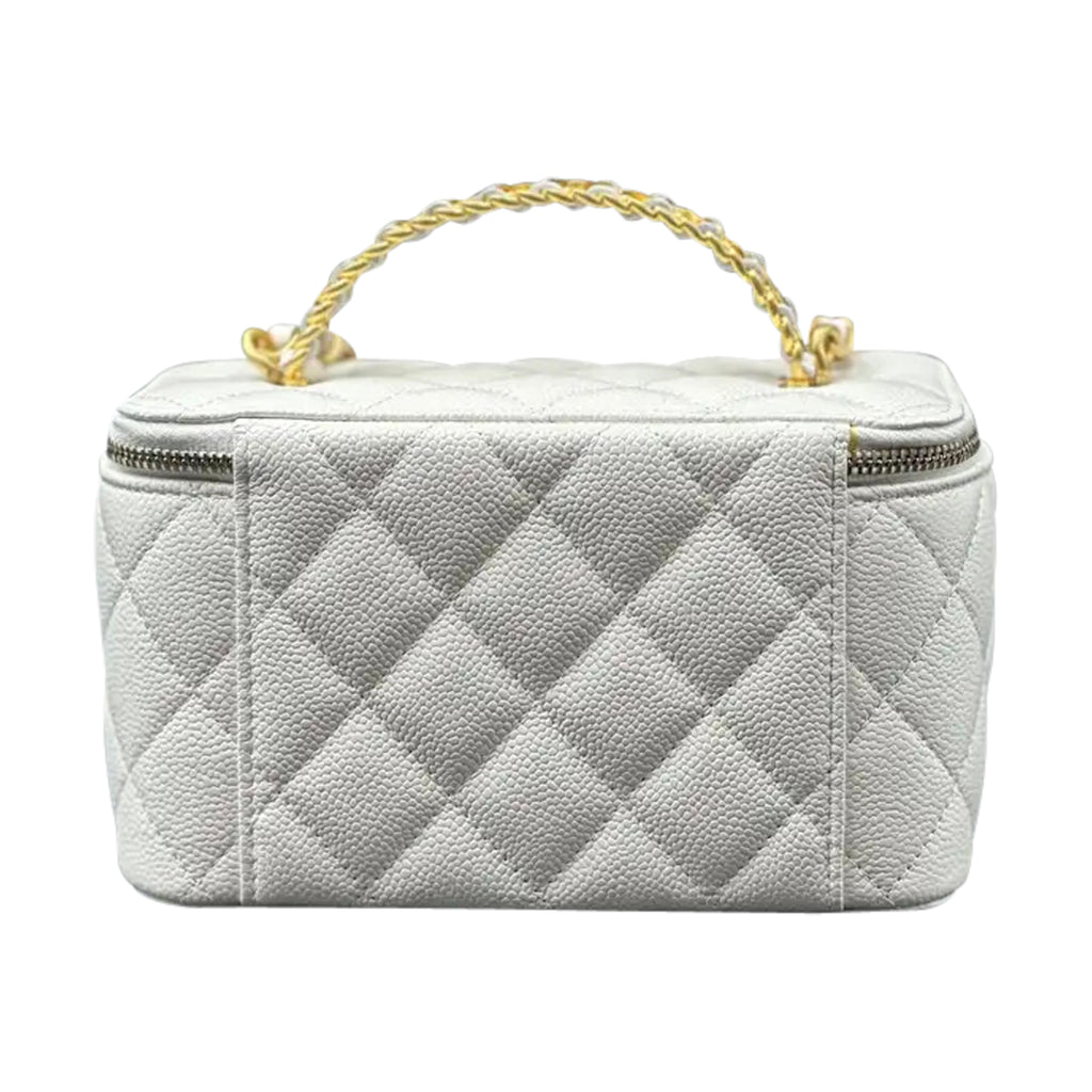 Luxury White Leather Vanity Handbag Elegant Women Style