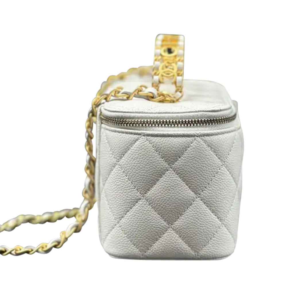 Luxury White Leather Vanity Handbag Elegant Women Style