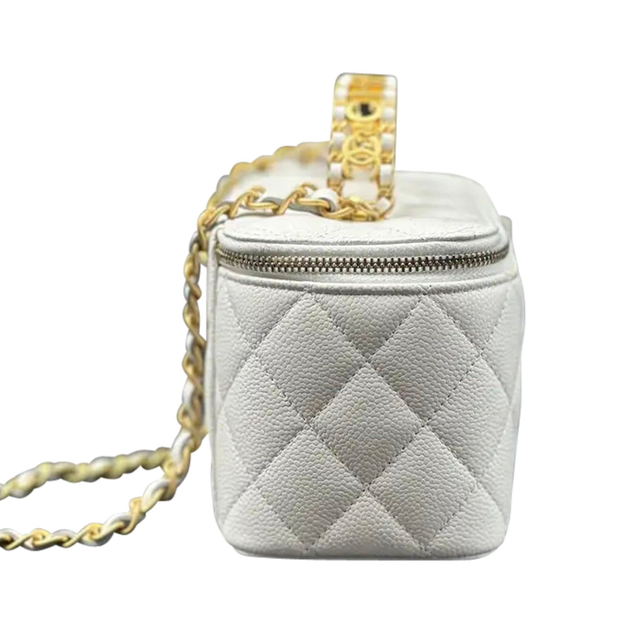 Luxury White Leather Vanity Handbag Elegant Women Style