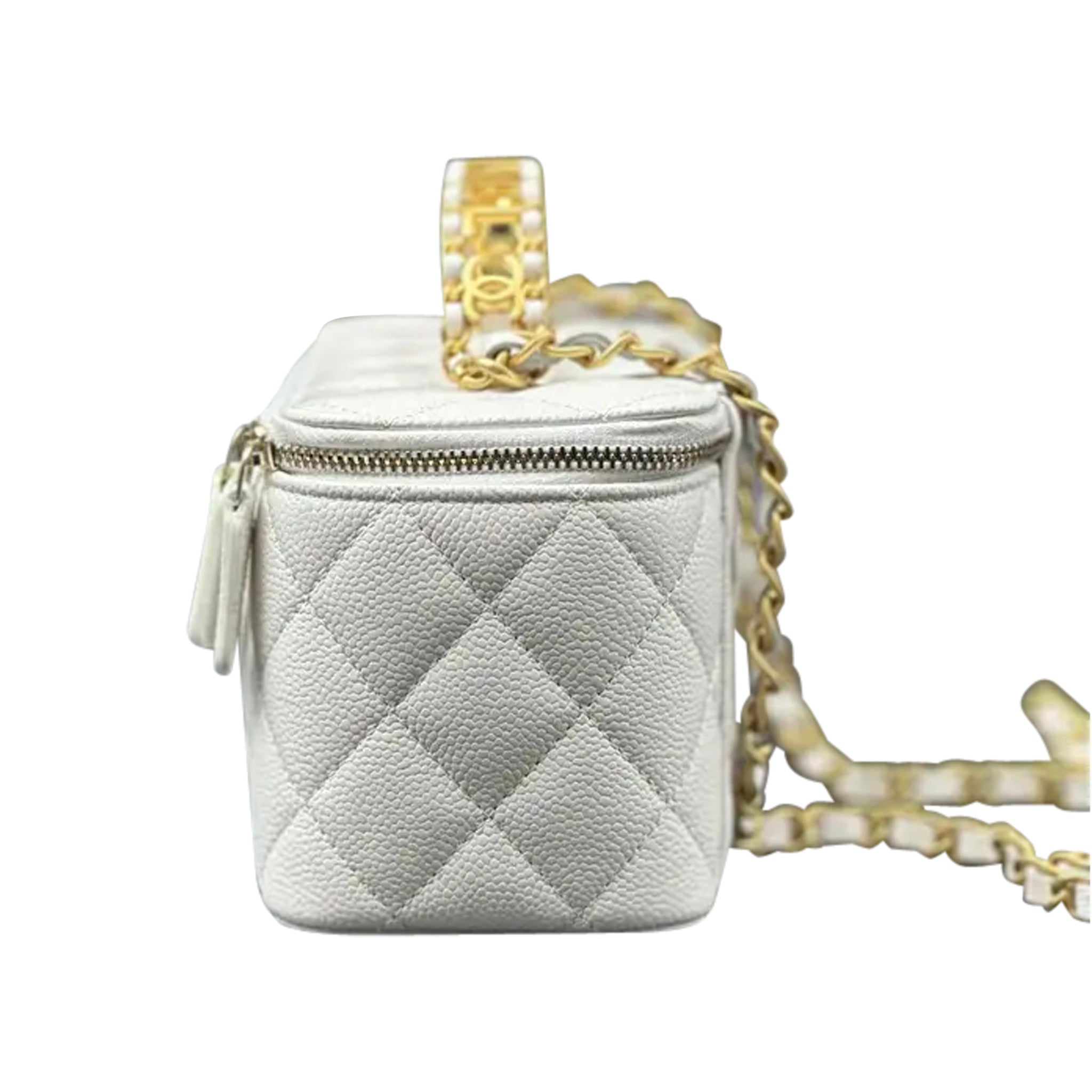 Luxury White Leather Vanity Handbag Elegant Women Style
